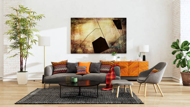 istock Large luxury modern bright interiors Living room mockup illustration 3D rendering image 2178194224