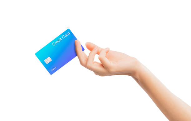 istock Clipping path, hand holding credit card on isolated white background. 2178197342