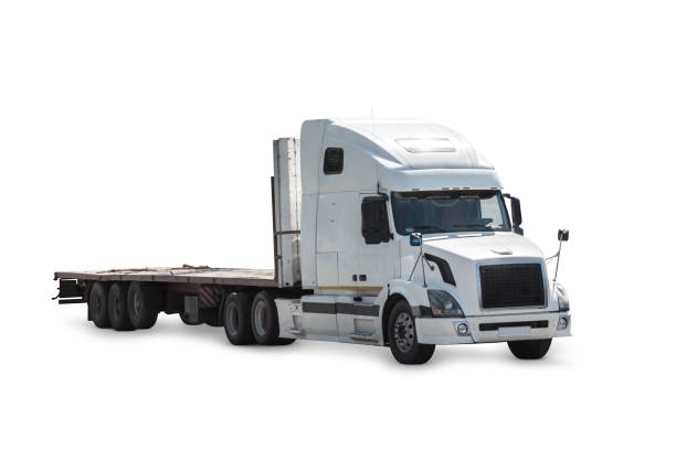 istock White bonnet truck with a semitrailer isolated on white background 2178198127