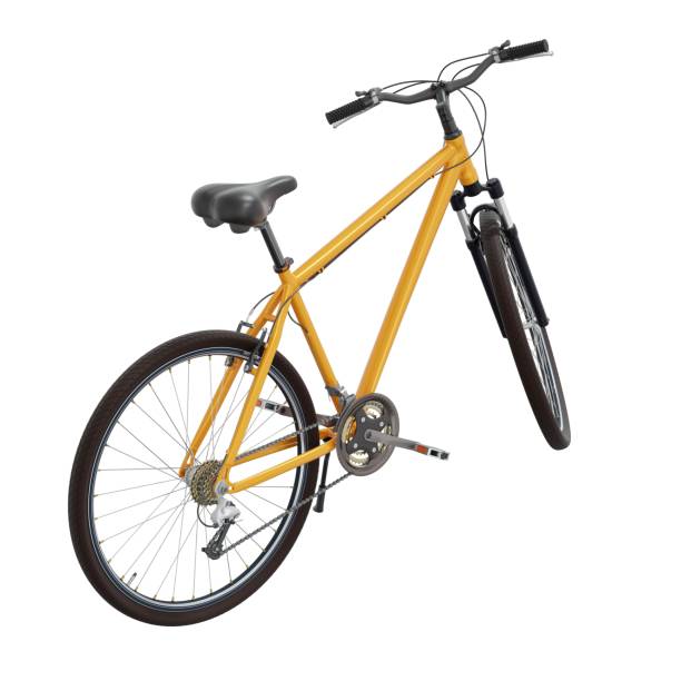 istock Orange bicycle standing on kickstand, side back view isolated on white background, 3D illustration 2178200608