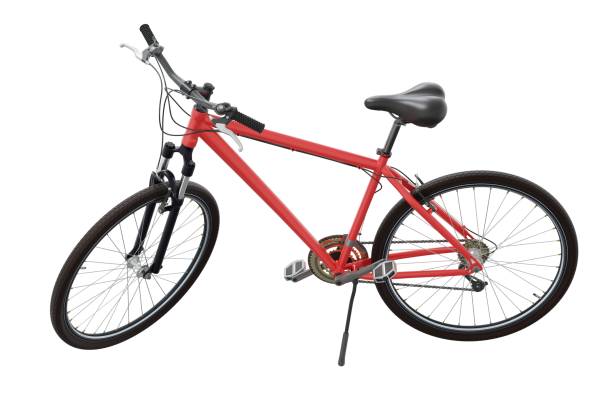 istock Red bicycle standing on kickstand, side view isolated on white background, 3D illustration 2178200645