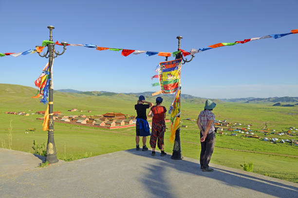 Stupa, Lush hills near Amarbayasgalant Monastery, central Mongolia. Amarbayasgalant Monastery is one of the three largest Buddhist monastic centers in Mongolia