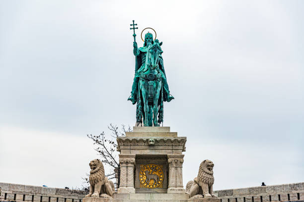 Budapest, Hungary – July 28, 2025: The Turul bird statue stands majestically atop its column at the entrance to Buda Castle. This symbolic Hungarian mythological bird, created by Gyula Donáth and erected in 1905, remains a prominent historical and cultural icon in the capital.