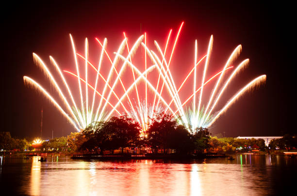 Colorful fireworks  on the dark sky background.fireworks light up the night sky
