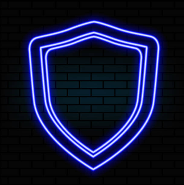 istock Neon shield icon. Glowing neon shield sign, outline guard symbol in vivid colors. Online security and protection, safety and guarantee emblem, antivirus firewall. Vector Icon set, sign for UI.4 2178204140