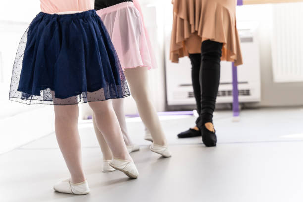 istock Little ballerinas standing in row behind their ballet teacher and practicing ballet 2178206077