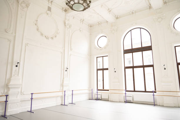 Studio with white walls and open space for ballet and yoga classes