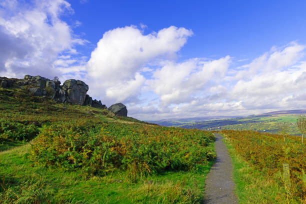 The Cow and Calf rocks are a large rock formation consisting of an outcrop and boulder, also known as Hangingstone Rocks.