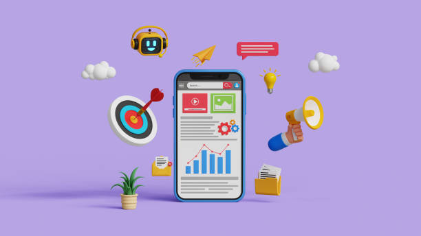 istock Marketing automation or web automation. Growth strategy, target audience, advertising or campaign, progress or improvement. 3D web page on smartphone with digital marketing icons 2178213723