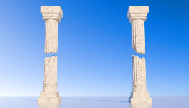 istock Roman columns on blue sky - 3d render. Ancient marble pillars in a row. Colonnade with daric columns. Public building. Ancient greek temple. 3d rendering. Pedestal for cosmetic product and packaging 2178214821
