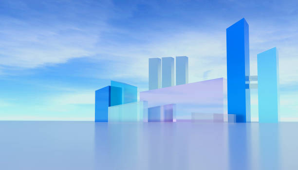 istock 3d render of abstract futuristic architecture background with empty reflective concrete tile floor. Concept for presentation, keyword, headline, advertising. Glass architecture building shapes art. 2178215366
