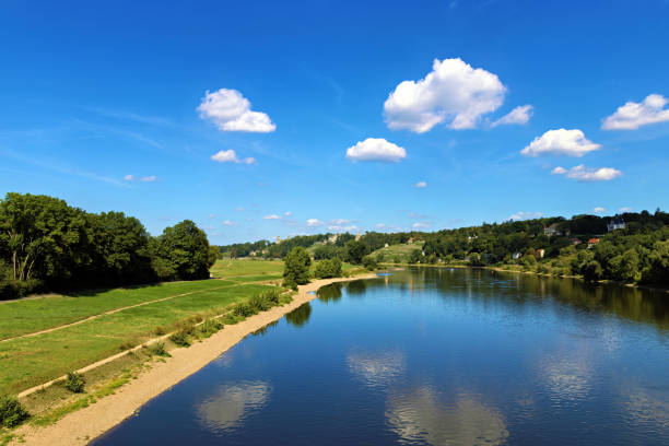View from the ship over the Elbe towards Dresden in summer