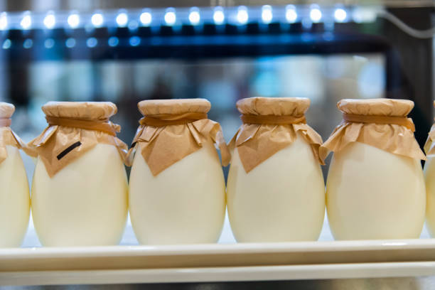 istock Yogurt glass bottles in the restaurant 2178225974