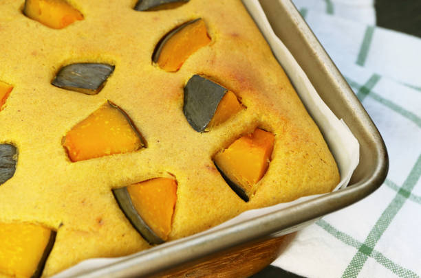 Freshly Baked Homemade Kabocha Pumpkin Cake in a Baking Pan