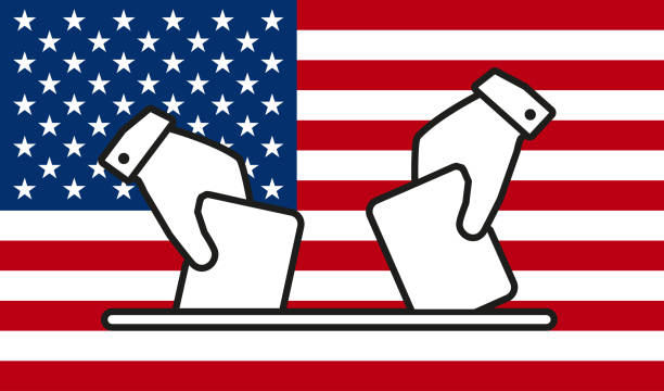 istock Voter is throwing ballot. Closeup of two hands casting their vote into the ballot box, with an American flag in silhouette behind them. Elections in the United States 2178232776