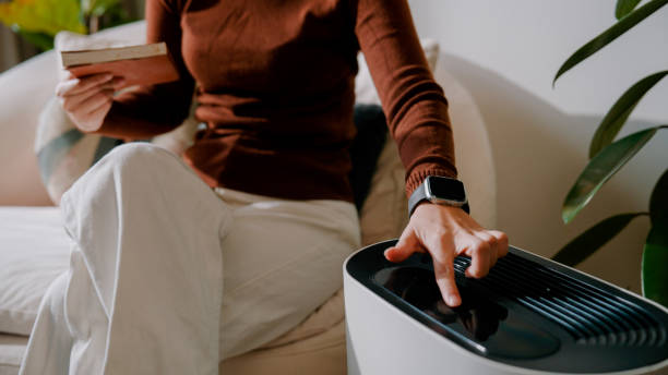 istock Young Asian woman pressing the on button on air purifier before starting to read a book. 2178234783