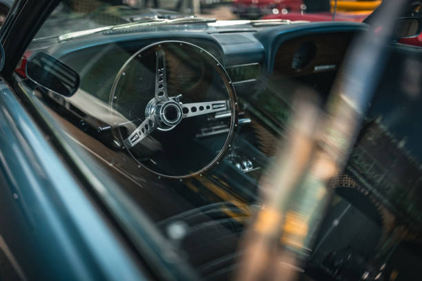 istock Interior of a luxury, classic car on a motor show. 2178240379