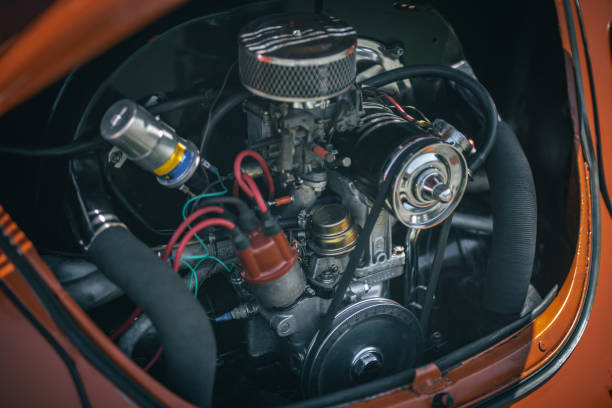 istock Open bonnet of a classic car displaying fully restored engine compartment. 2178240601