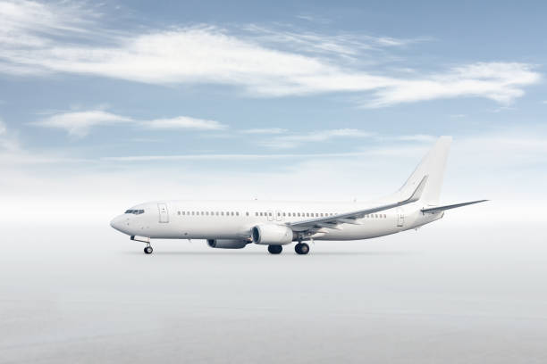 istock White passenger jet plane isolated on bright background with sky 2178241655