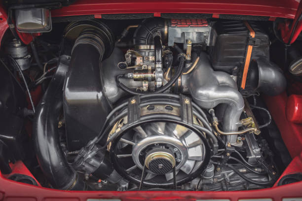 istock Open bonnet of a classic car displaying fully restored engine compartment. 2178241780
