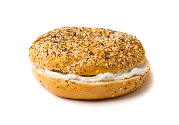 istock Bagel, Round Bread Bun, Wheat Bakery with Grains And Seeds for Breakfast, Plain Circle Bagel Bread 2178243025