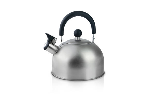 istock Kettle or teapot steel or metal isolated on white background with clipping path. Design element. Selective focus. 2178243252