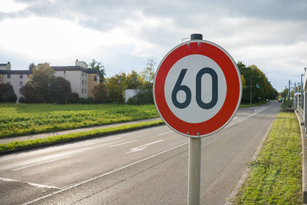 istock Speed limit road sign 60 km per hour. 2178248523