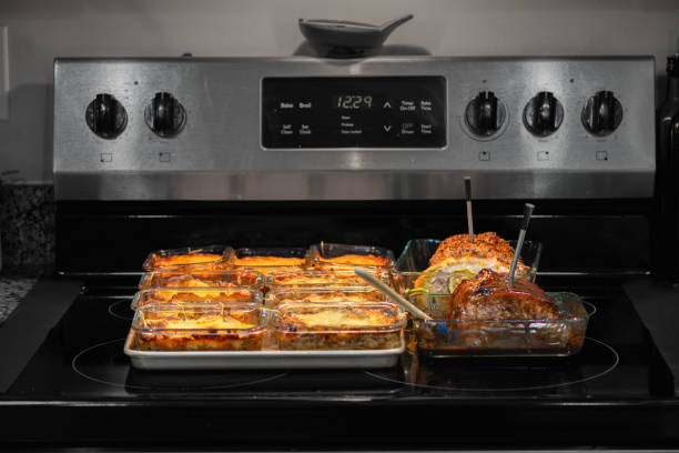 grilled food over the stove