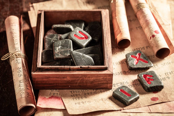 istock Rune stones with futhark alphabet as a mystical background 2178262178