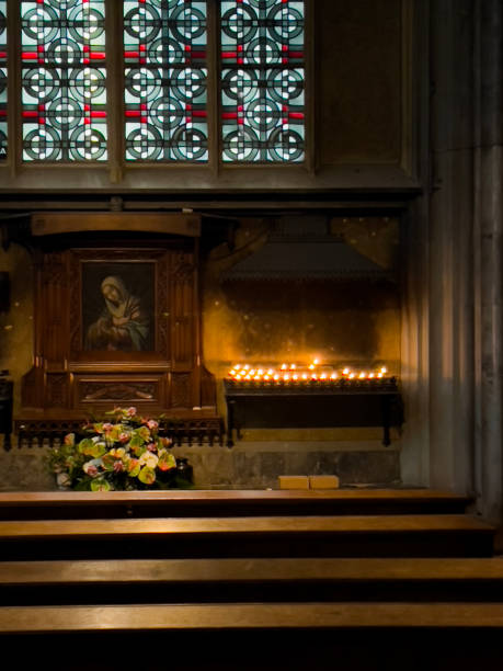 istock Prayer candles in the church. 2178264238