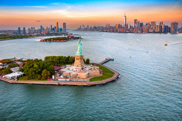 istock New York Skyline Beyond the Statue of Liberty 2178268138