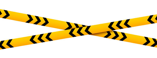 istock Crossed caution tapes with black and yellow chevron print. Safety borders in restricted zone, construction work area or crime scene. Hazard, emergency or closed perimeter signs. Vector illustration 2178274130