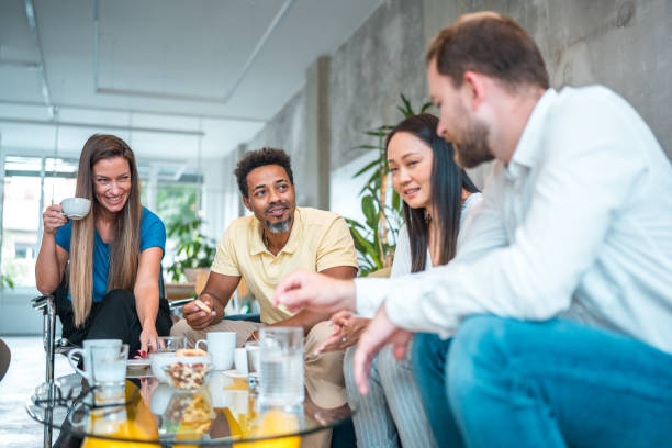 istock Mixed Race Colleagues Hanging Out In Chill Workspace Atmosphere 2178275095