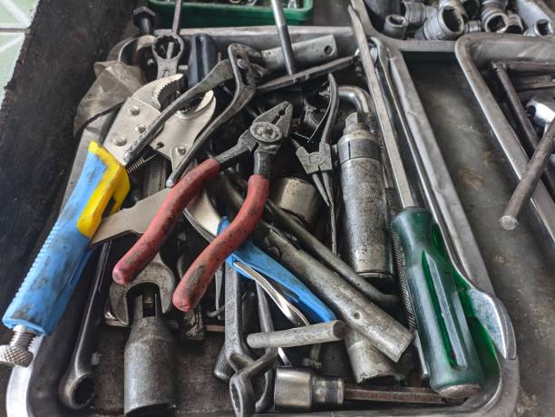 istock Dirty workshop equipment. Keys, screwdrivers, tools and workshop equipment 2178276122