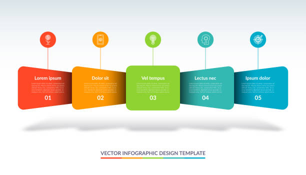 infographic design template with 5 options, steps. can be used for timeline visualization, graph, chart, report, web design. vector illustration - grafis informasi ilustrasi stok