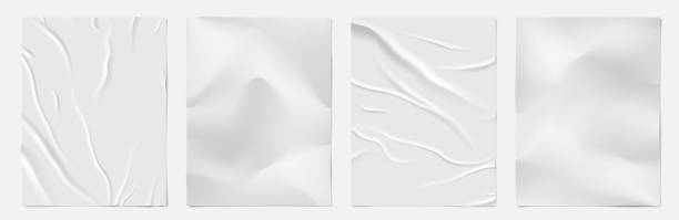 istock Paper poster. Wrinkle mockup effect, wet old plastic glued wall, old white grunge texture, glue with crease, blank sheet. Blank document template. Vector transparent background 2178290107