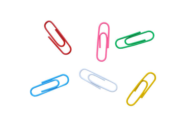 istock Multicolored paper clips on white background with clipping path. Office paper clip. 2178290651