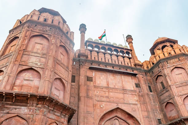 istock Red fort facade displaying indian flag in delhi india 2178290855