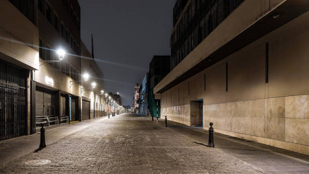 istock Cobbled viceregal style street at night with warm lantern lighting 2178291093
