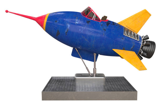 istock Blue and yellow space rocket in vintage style 2178292068