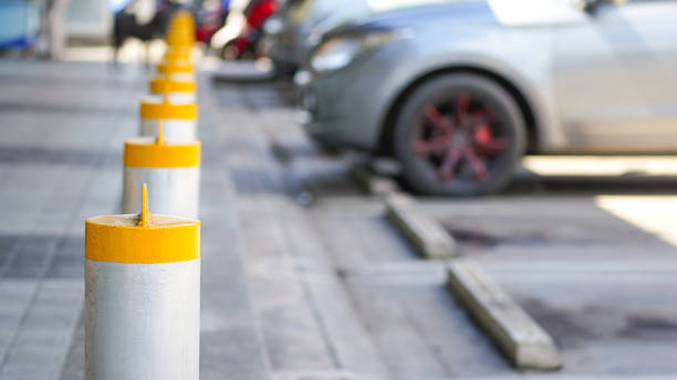istock Steel pillar for car parking lot. 2178293553