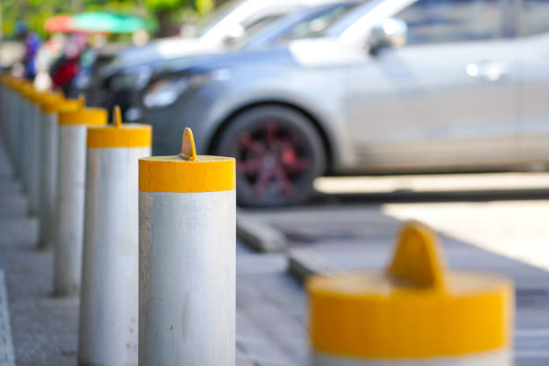 istock Steel pillar for car parking lot. 2178293568