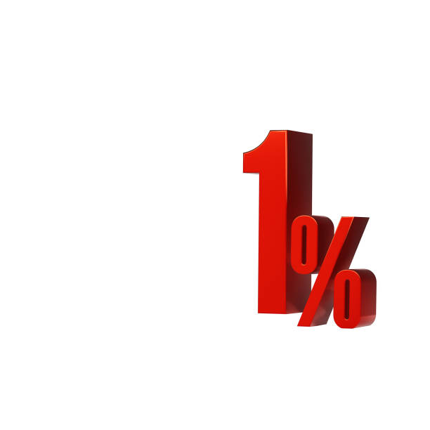 3d illustration of red number 1 percent or 1% isolated on white background. 3d render.