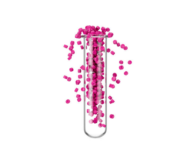 A Clear Test Tube Filled With Pink PVC Plastic Polymer Pellets Or Beads Spread Out 3d Illustration