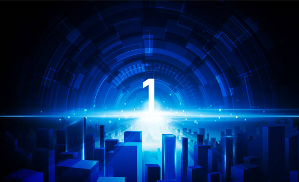 istock Abstract open number 1 Key Door Light out business digital city Hitech communication concept innovation background, vector design 2178300782