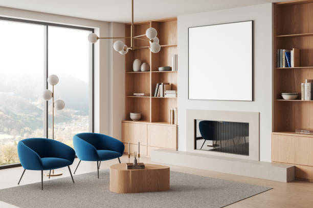 istock Modern living room interior with blank poster on wall. 3D Rendering 2178300978
