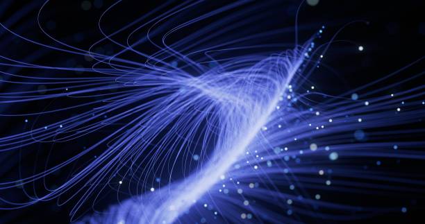 istock A stream of shining blue lines crossing and bending in space 2178301514