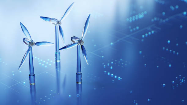istock Futuristic Wind Turbines on Digital Blue Background 2178302710