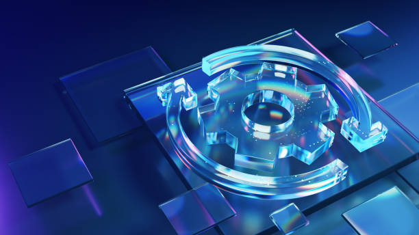 istock Futuristic Blue Glowing Gear on Abstract Digital Background 2178302733