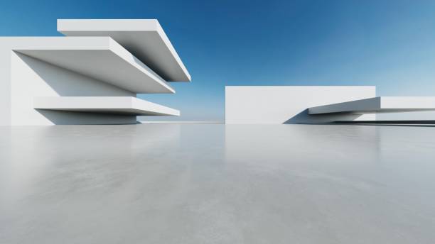 istock 3d render of abstract modern concrete architecture with empty cement floor, minimal exterior, car presentation background 2178309042